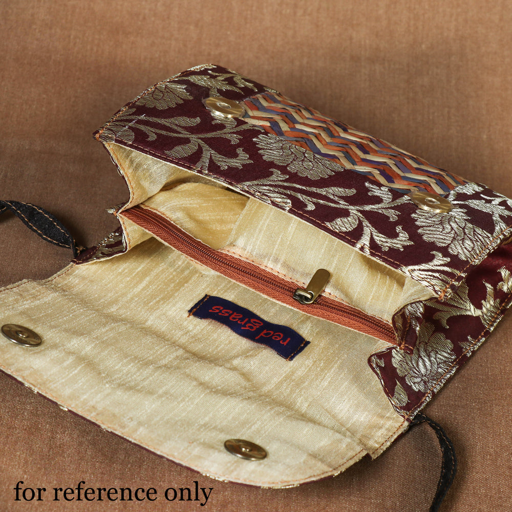 Brown - Sitalpati शीतल पाटी Grass Handwoven Fabric Embellished Sling Bag