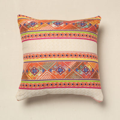 Multicolor - Multicolour Abstract Cotton Jacquard Cushion Cover (16 x 16 in)