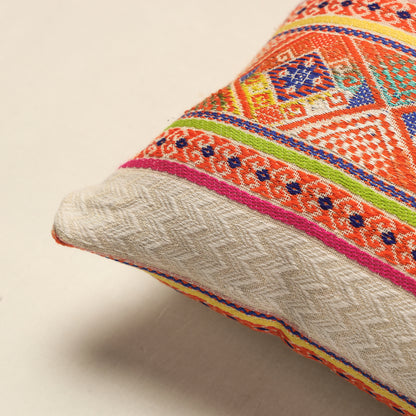 Multicolor - Multicolour Abstract Cotton Jacquard Cushion Cover (16 x 16 in)