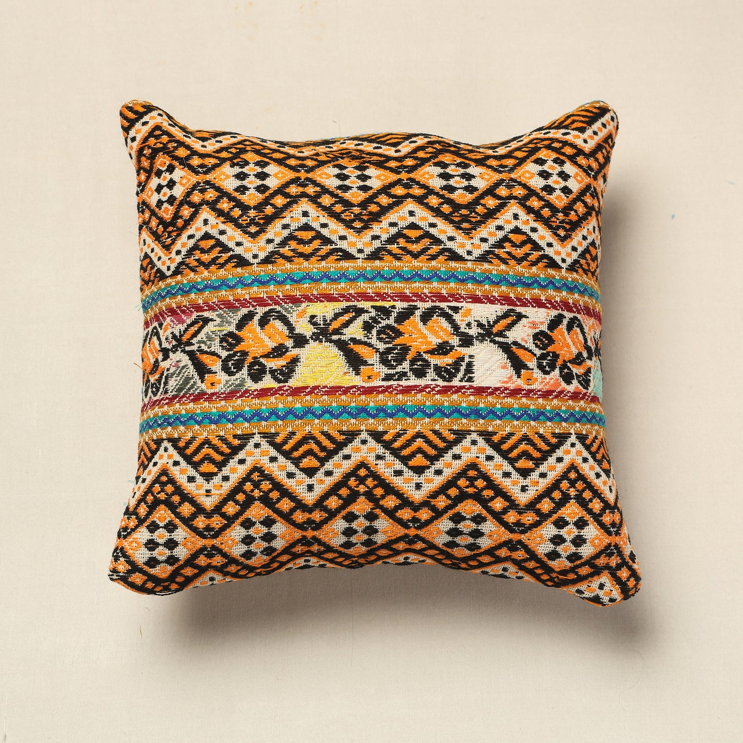 Multicolor - Multicolour Abstract Cotton Jacquard Cushion Cover (12 x 12 in)