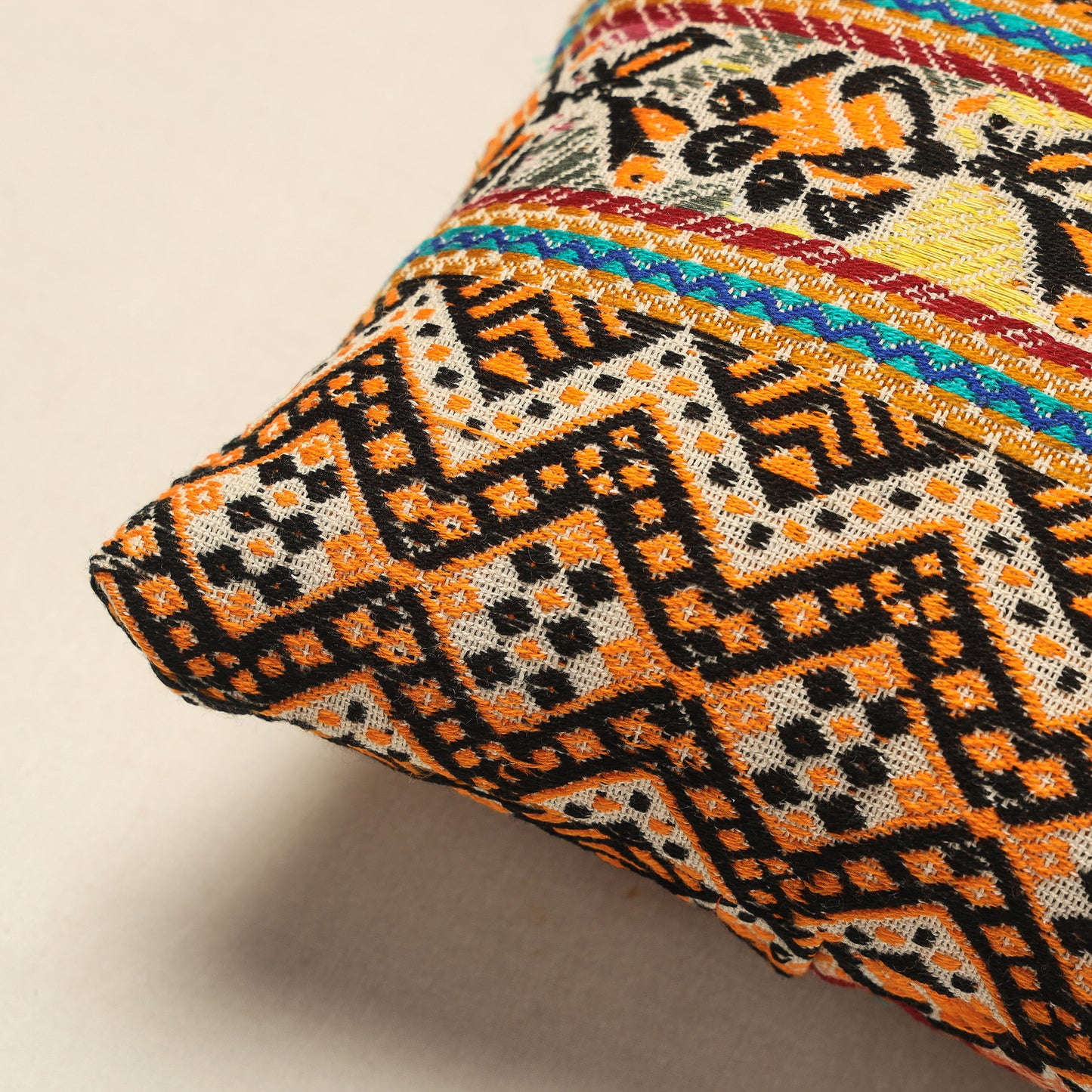 Multicolor - Multicolour Abstract Cotton Jacquard Cushion Cover (12 x 12 in)