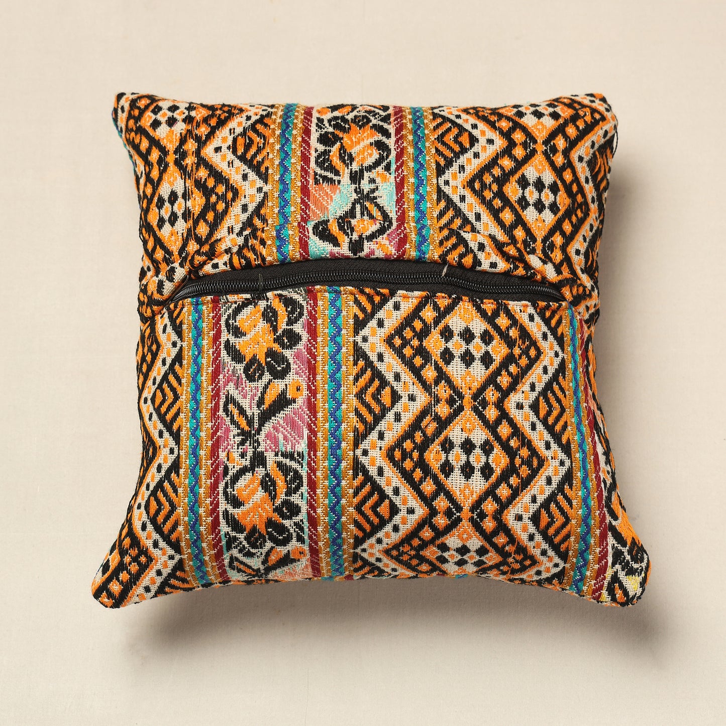 Multicolor - Multicolour Abstract Cotton Jacquard Cushion Cover (12 x 12 in)