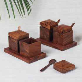 Brown Spice Box - Handcrafted - Handcrafted with Sheesham Wood in Hut Shape