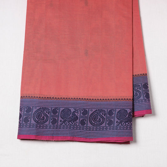 Peach - Kanchipuram Cotton Buti Fabric with Thread Border