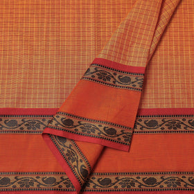 Orange - Kanchipuram Checks Cotton Fabric with Thread Border