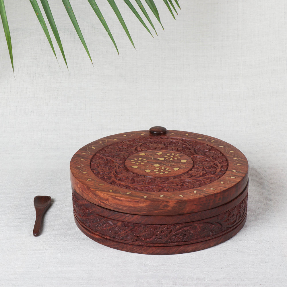 Spice Box - Handcrafted with Sheesham Wood & Brass Inlay