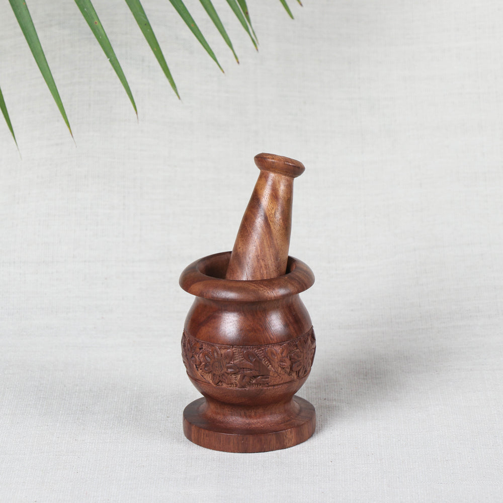Handcrafted with Sheesham Wood Mortar And Pestle
