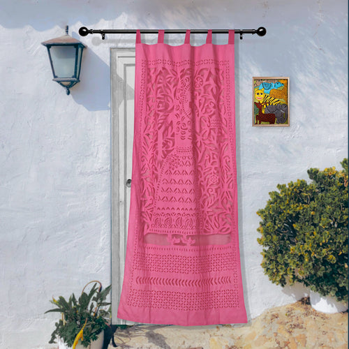 Pink - Barmer Applique Queen Cut Work Door Curtain (7 x 3.5 feet)