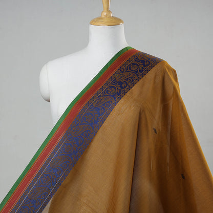 Brown - Kanchipuram Cotton Buti Fabric with Thread Border