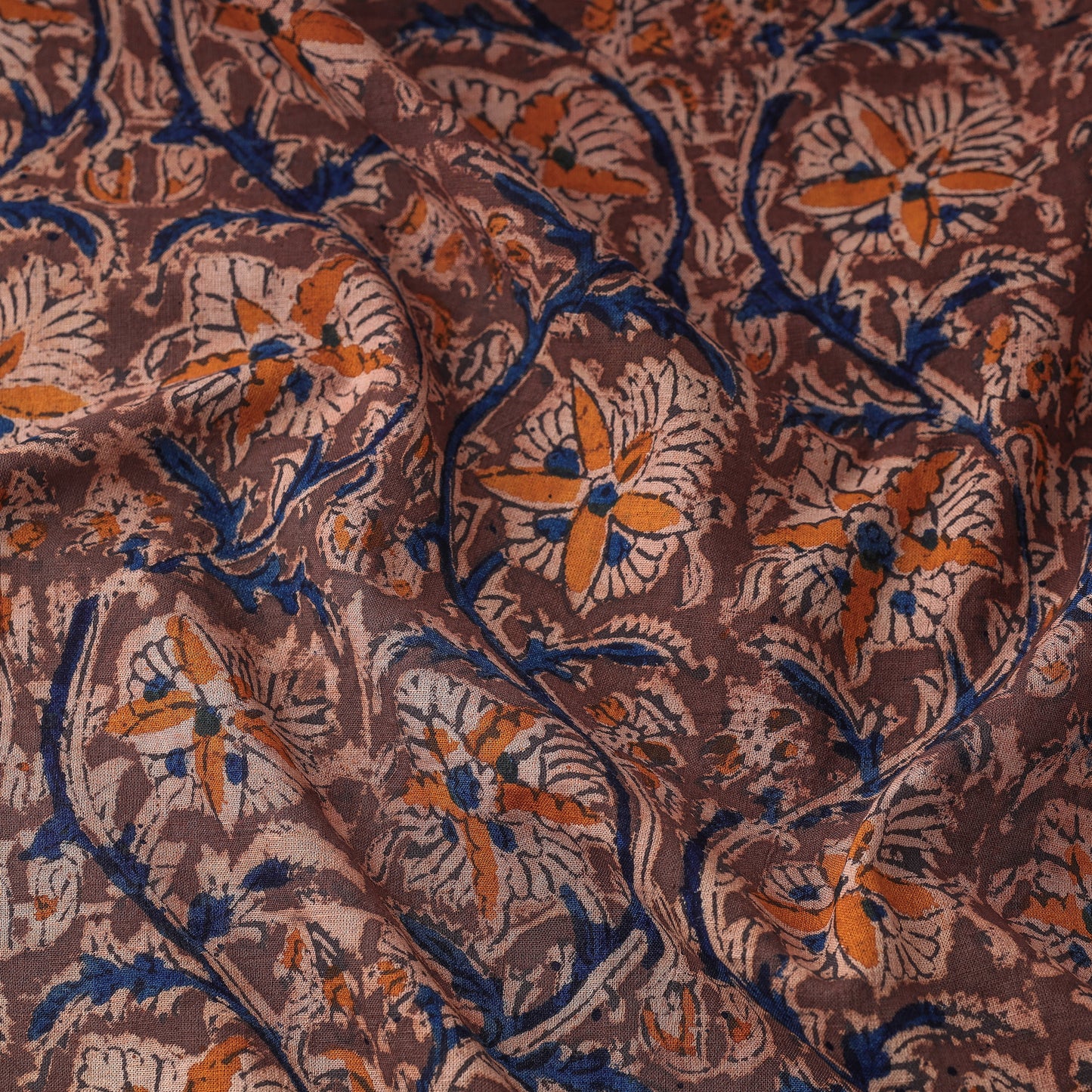 Brown - Kalamkari Block Printing Natural Dyed Cotton Fabric
