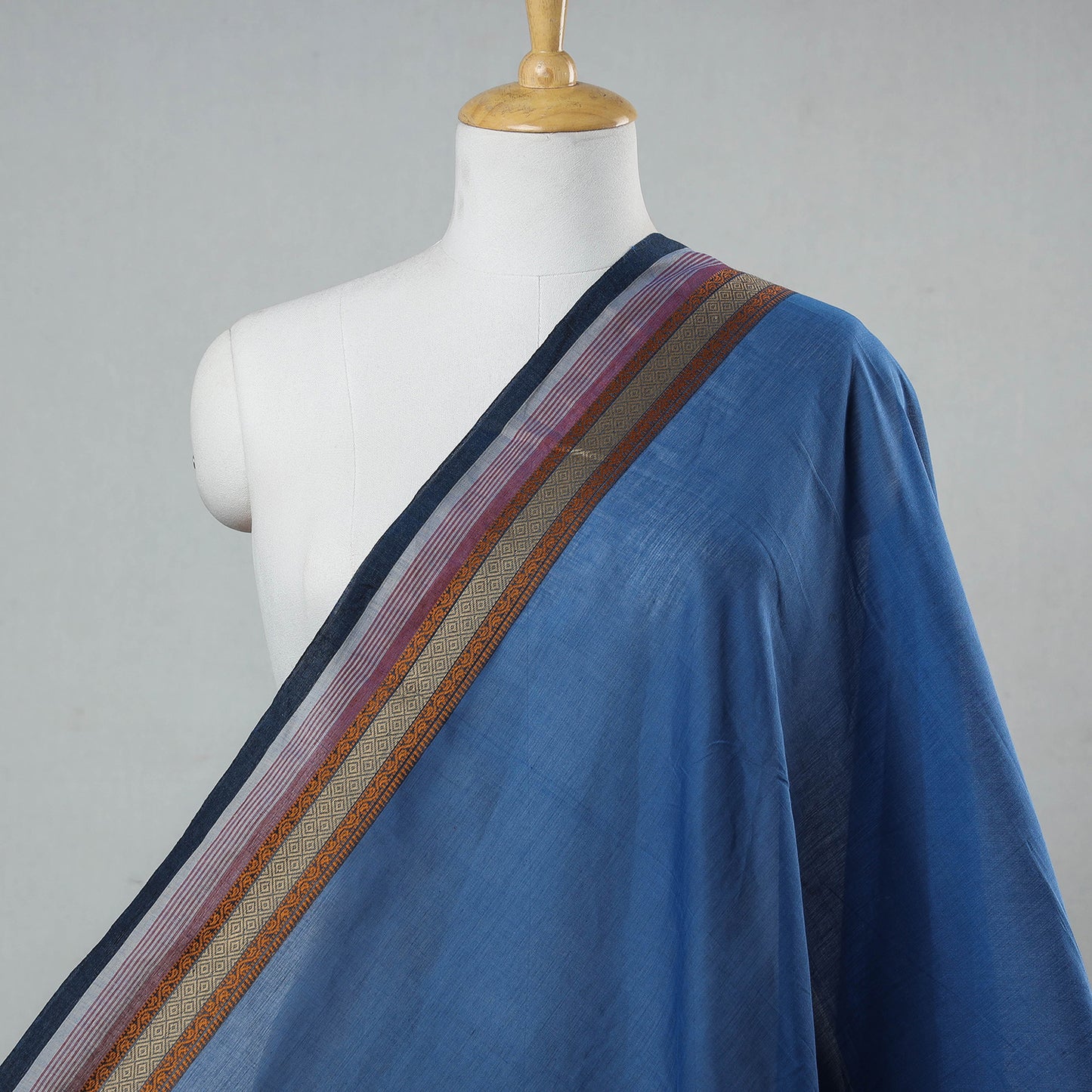 Blue - Kanchipuram Cotton Fabric with Thread Border