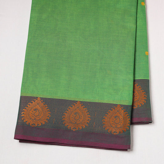 Green - Kanchipuram Cotton Buti Fabric with Thread Border