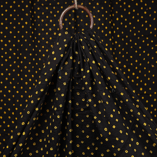 Black With Tiny Yellows Kutch Bandhani Tie-Dye Mul Cotton Fabric