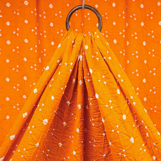 Orange - Kutch Bandhani Tie-Dye Mul Cotton Fabric