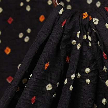 Midnight Black White Buti Kutch Bandhani Tie-Dye Mul Cotton Fabric