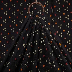 Midnight Black White Buti Kutch Bandhani Tie-Dye Mul Cotton Fabric 01