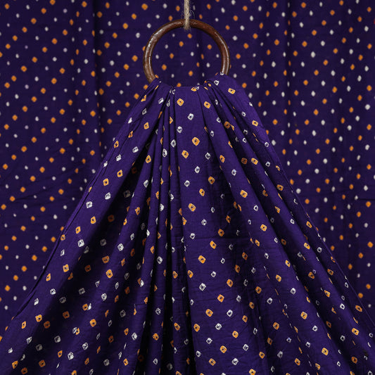 Blue - Purple with Yellow & White Buti Kutch Bandhani Tie-Dye Mul Cotton Fabric