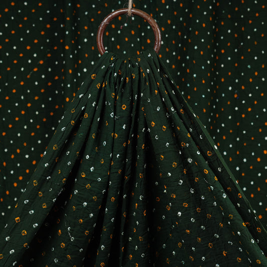 Army Green Kutch Bandhani Tie-Dye Mul Cotton Fabric
