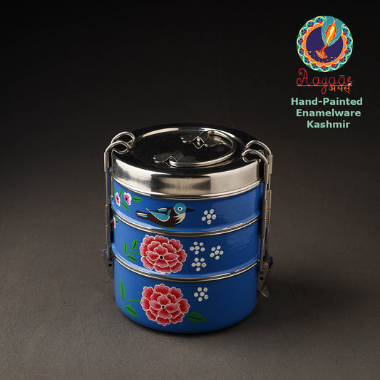 Kashmir Enamelware Floral Handpainted Stainless Steel 3 Tier Round Tiffin Box