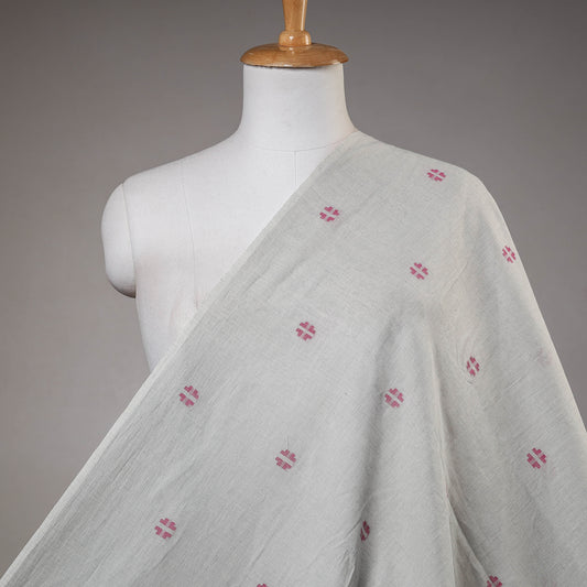Grey - Phulia Jamdani Geometric Buti Handloom Pure Cotton Fabric