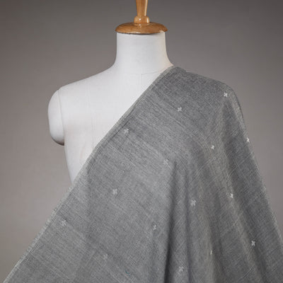 Grey - Phulia Jamdani Buti Handloom Pure Cotton Fabric