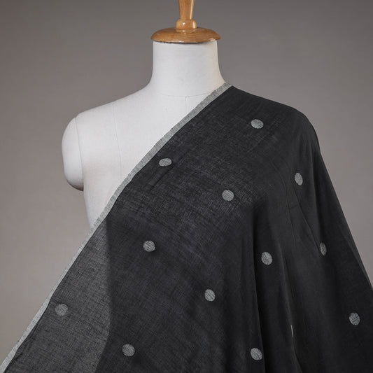 Black - Phulia Jamdani Polka Dot Buti Handloom Pure Cotton Fabric