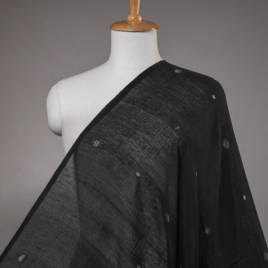 Black - Phulia Jamdani Buti Handloom Pure Cotton Fabric