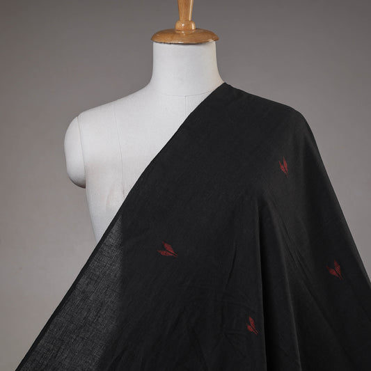 Black - Phulia Jamdani Leaf Buti Handloom Pure Cotton Fabric