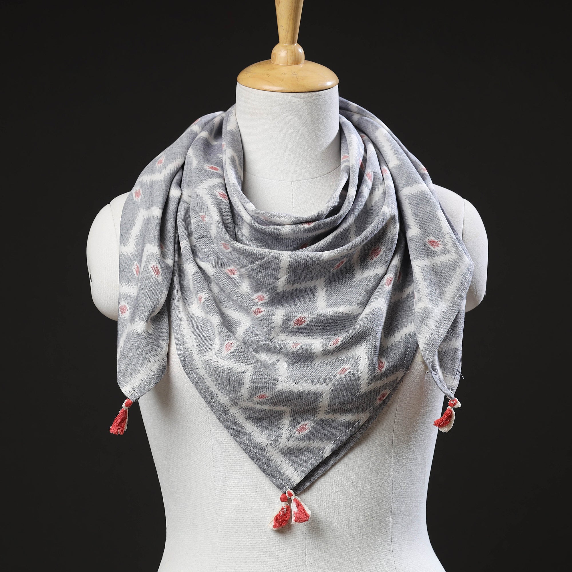 Grey Maniabandha Ikat Handloom Cotton Scarf 