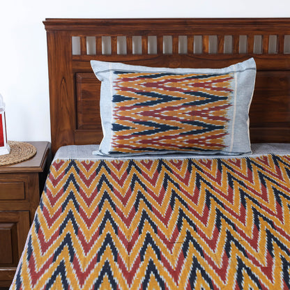 Yellow - Pochampally Ikat Weave Cotton Double Bedcover with Pillow Covers (105 x 90 in)