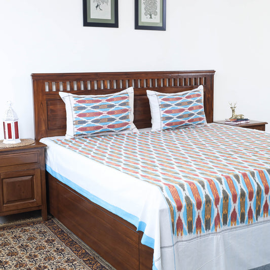 Multicolor - Pochampally Ikat Weave Cotton Double Bedcover with Pillow Covers (105 x 90 in)