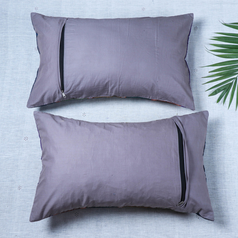  Set of 2 - Khun Patchwork Cotton Pillow Covers (25 x 15 in) 03 