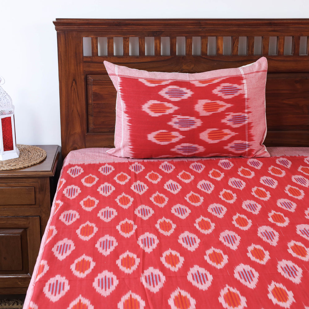 Red - Pochampally Ikat Weave Cotton Double Bedcover with Pillow Covers (105 x 90 in)