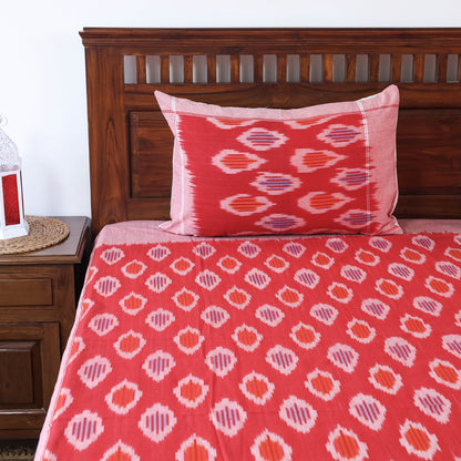 Red - Pochampally Ikat Weave Cotton Double Bedcover with Pillow Covers (105 x 90 in)