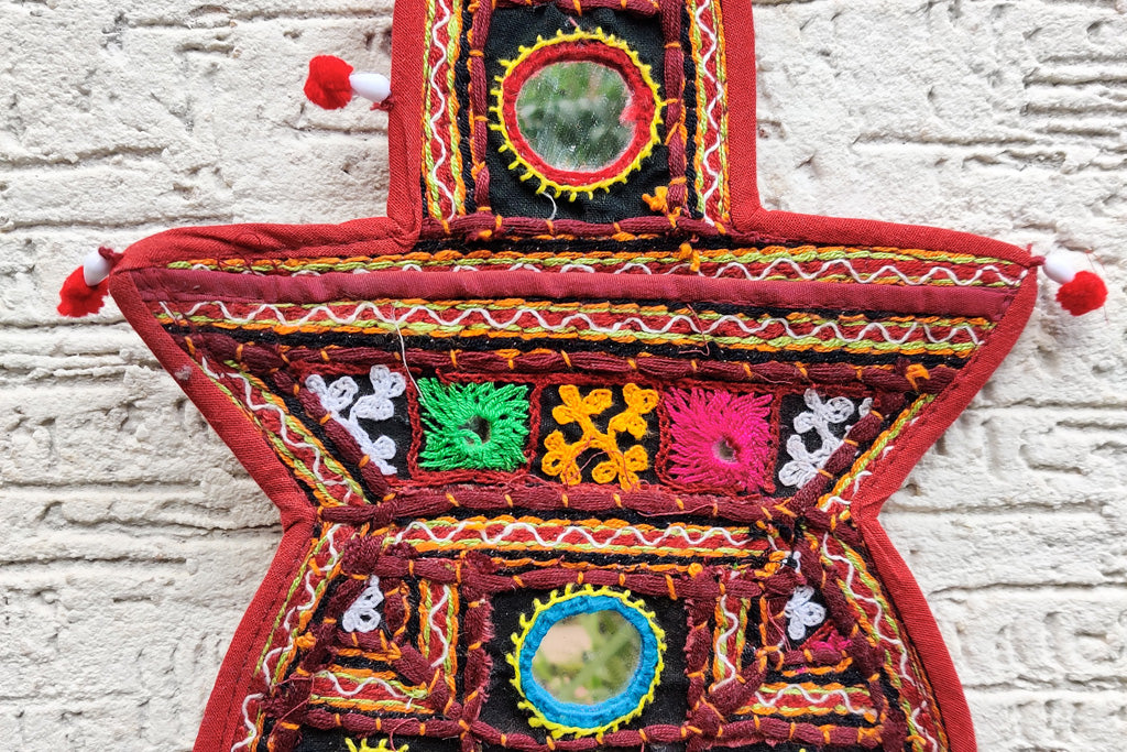 Pocket - Mirror Work Kutch Hand Embroidered Wall Hanging Letter Holder
