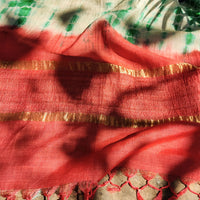 Multicolor - Pure Handloom Spun Silk Tie-Dye Stole with Ghicha Border