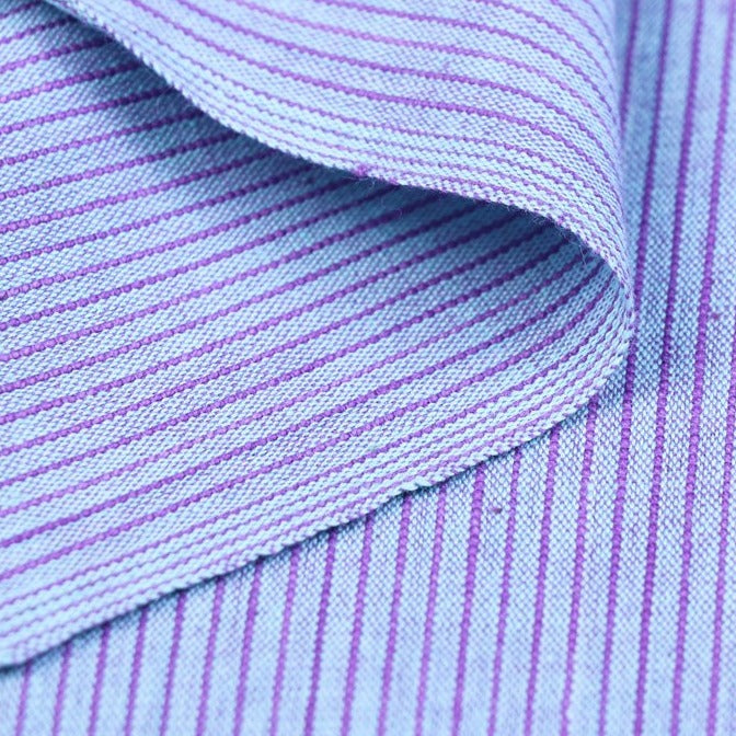 Blue - Lavender - Dastkar Andhra Pre-Shrunk Handloom Stripe Cotton Fabric
