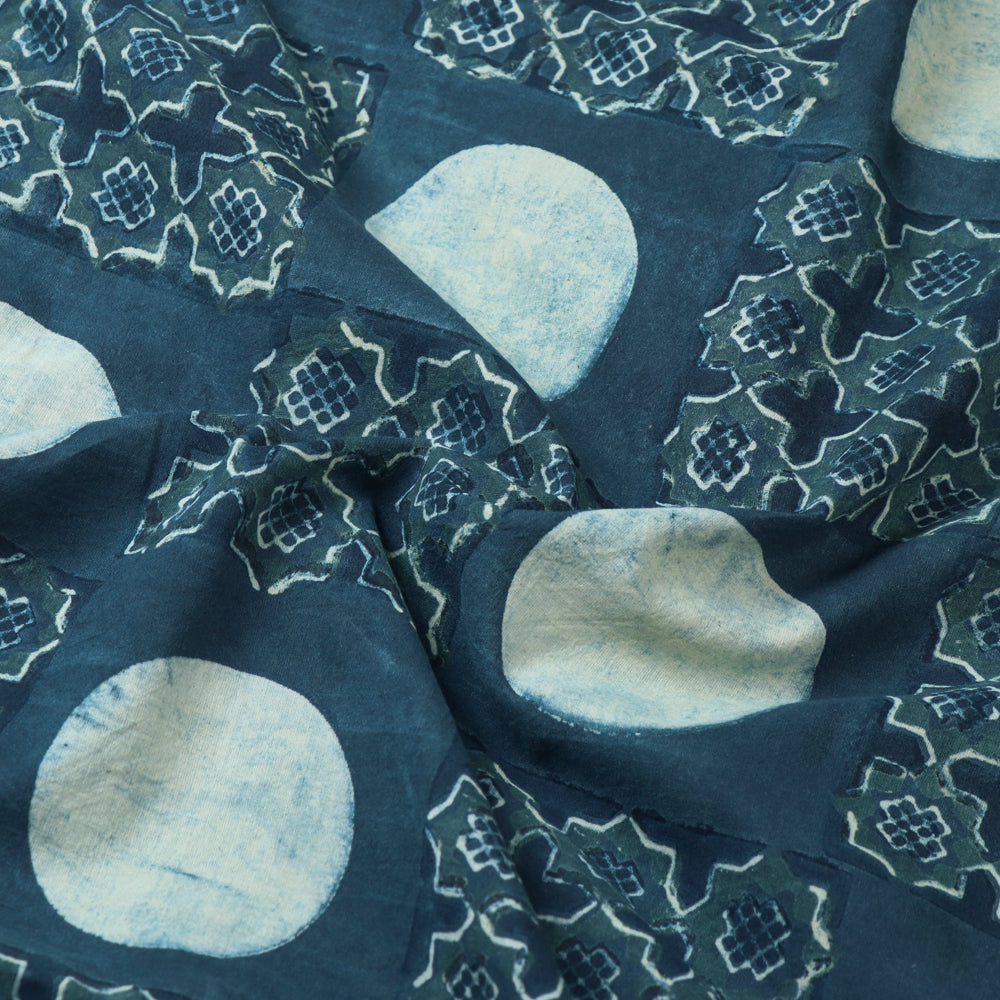 Blue Circles Sufiyan Khatri Special Ajrakh Block Print Natural Dyed Cotton Fabric