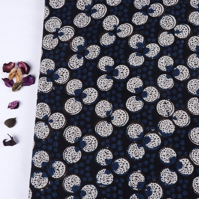 Blue - Bagru Dabu Hand Block Printed Pure Cotton Natural Dyed Fabric