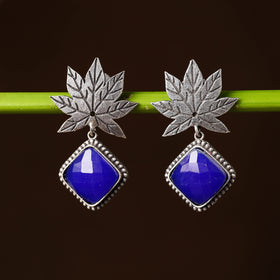  Antique Silver Finish Oxidised Brass Base Stone Work Earrings 