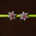  Antique Silver Finish Oxidised Brass Base Stone Work Stud Earrings Online l iTokri.com