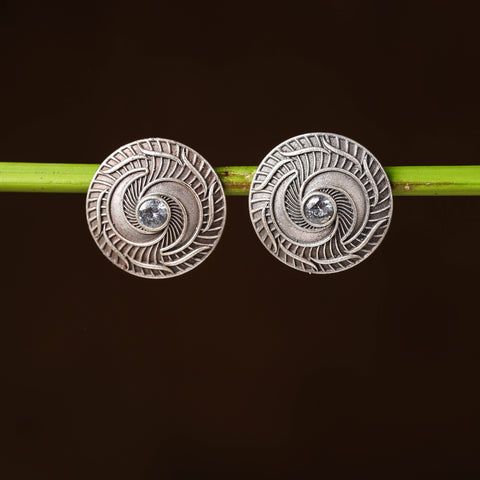  Antique Silver Finish Oxidised Brass Base Stone Work Stud Earrings 