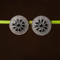 Antique Silver Finish Oxidised Brass Base Stone Work Stud Earrings