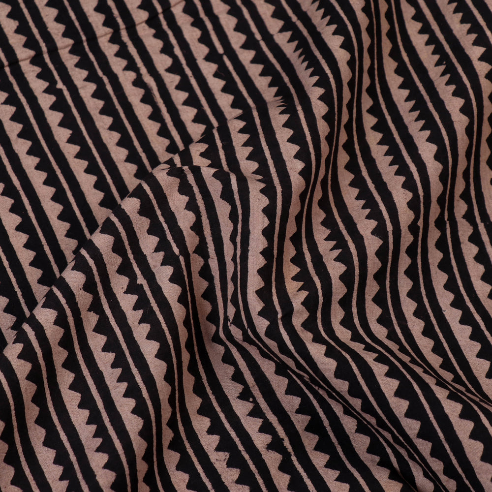Brown With Wavy Pattern Ajrakh Hand Block Printed Natural Dyed Cotton Fabric