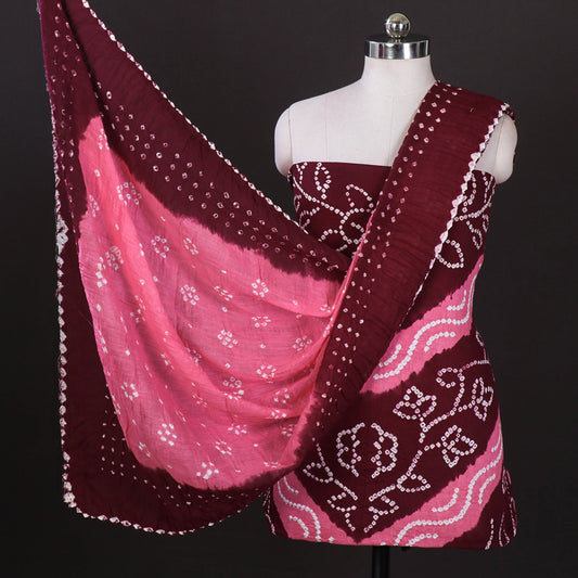 Multicolor - Kutchi Bandhani Cotton 3pc Suit Material Set