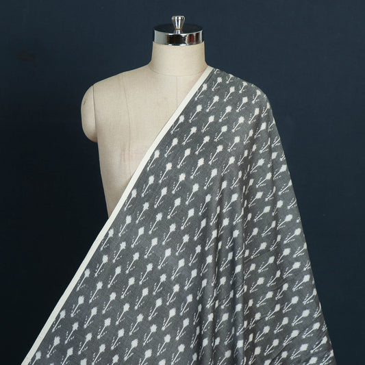 Iron Grey With Flower Butta Pochampally Ikat Handloom Mercerised Cotton Fabric