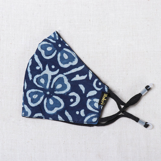 Indigo Block Print Cotton 3 Layer Snug Fit Face Cover