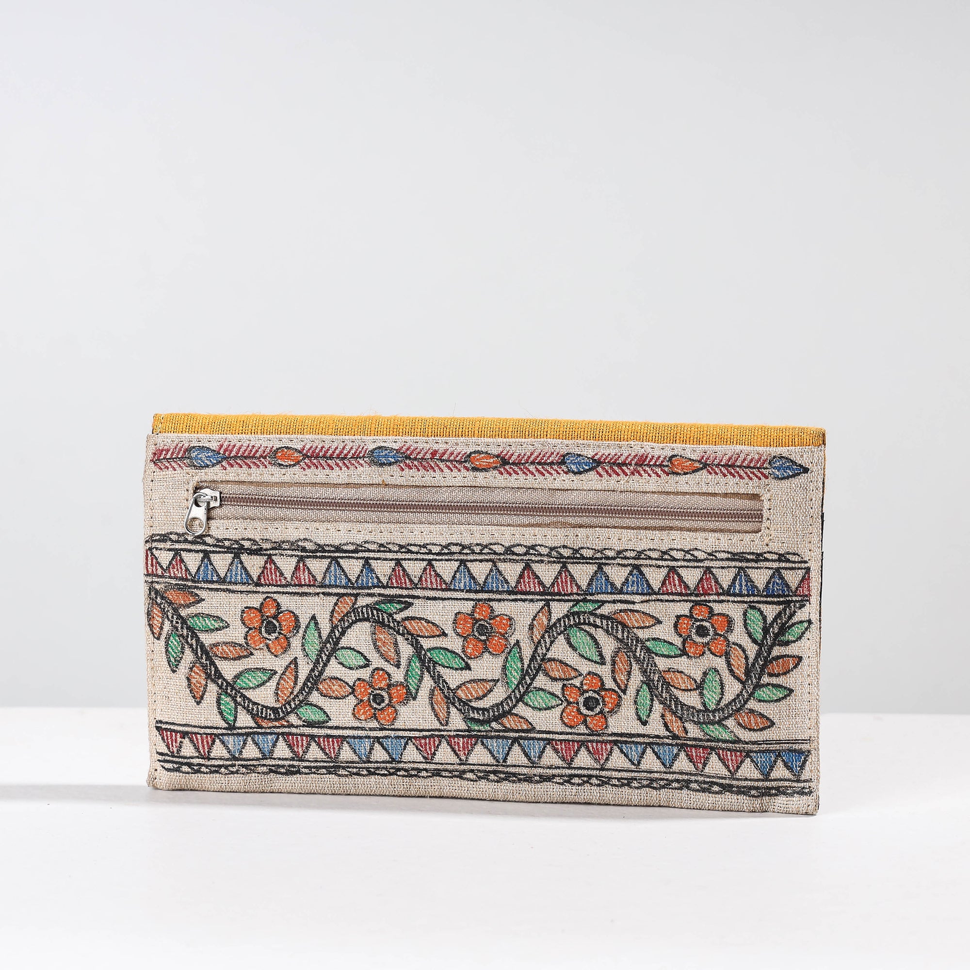Yellow Madhubani Handpainted Jute Cotton Clutch