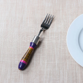 Purple Handmade Kutch Lacquered Wooden Handle Steel Fork
