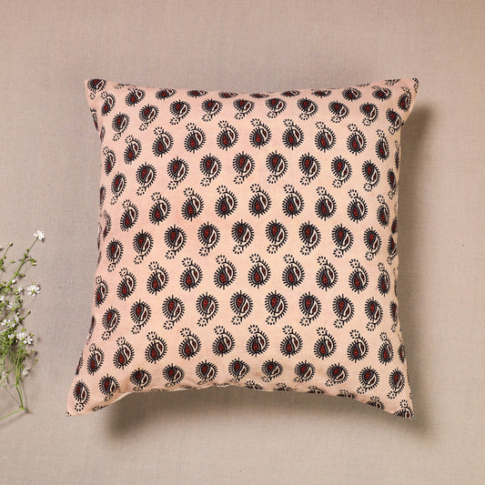 Beige - Ajrakh Print Cotton Cushion Cover (16 x 16 in)